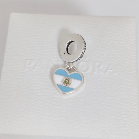 Pandora Argentina Flag Heart Exclusive Dangle Charm S925 Silver with box - Picture 5 of 5